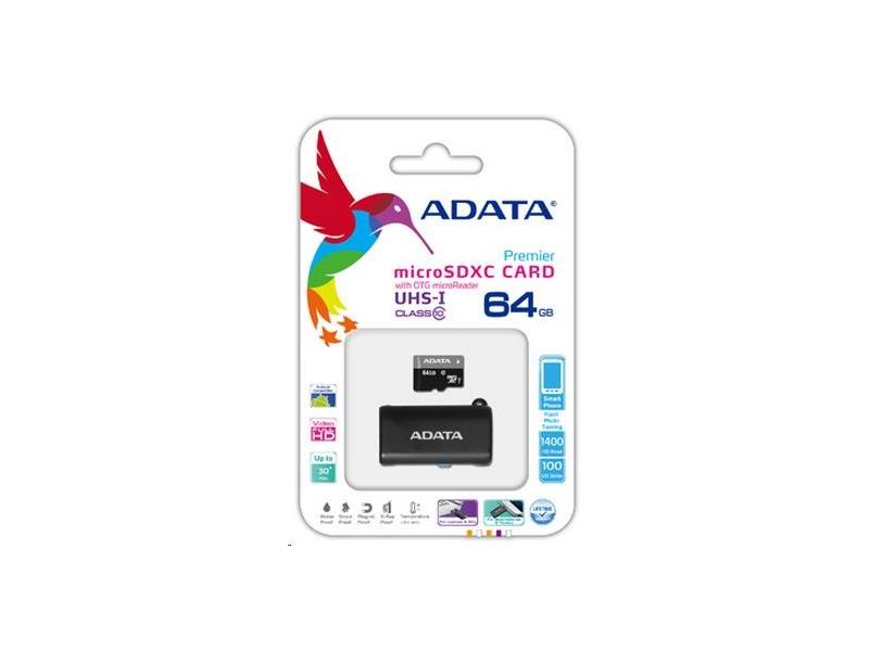 Paměťová karta ADATA microSDXC 64GB UHS-I + OTG čtečka