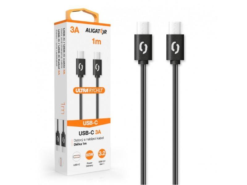 Datový kabel ALIGATOR POWER 3A, USB-C/USB-C, černá