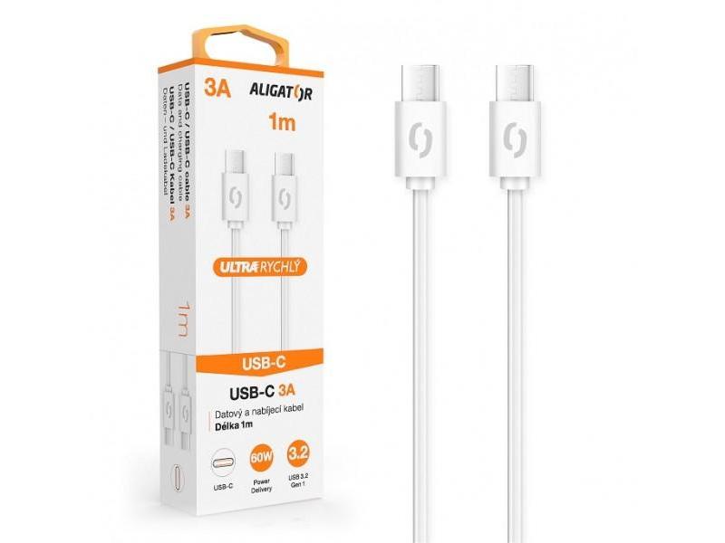Datový kabel ALIGATOR POWER 3A, USB-C/USB-C, bílý