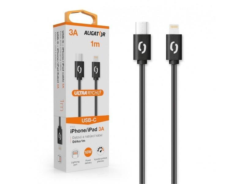 Datový kabel ALIGATOR POWER 3A, USB-C/lightning, černá