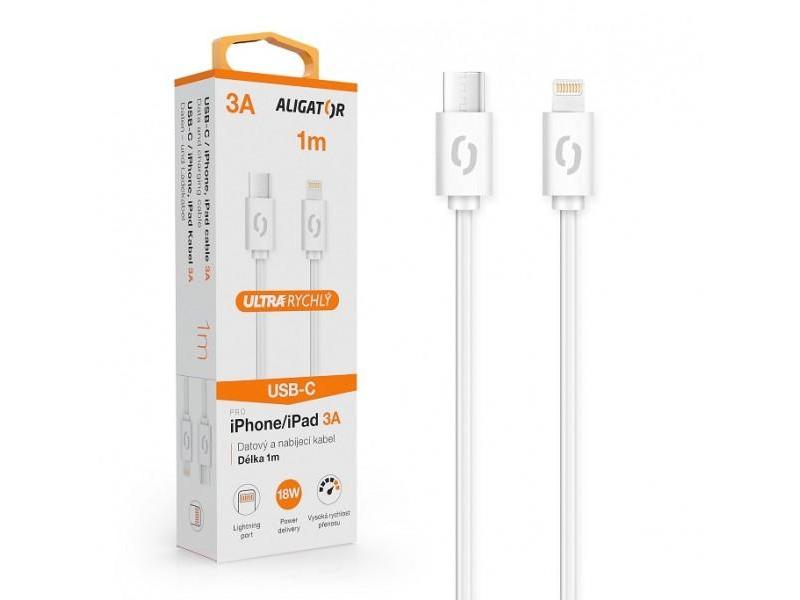 Datový kabel ALIGATOR POWER 3A, USB-C/lightning, bílý