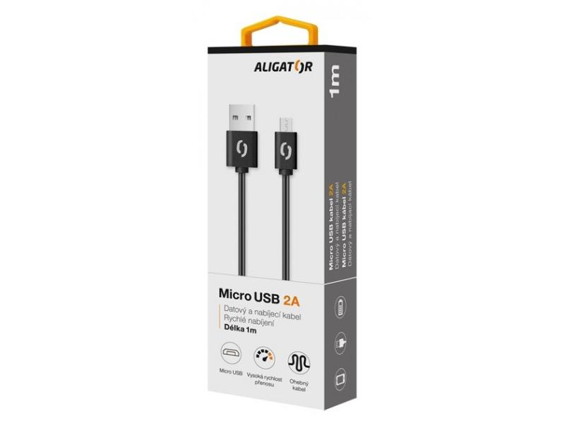Datový kabel ALIGATOR 2A microUSB, černý (black)
