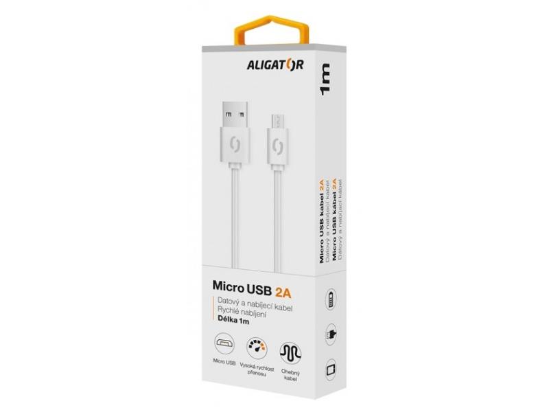 Datový kabel ALIGATOR 2A microUSB, bílý (white)
