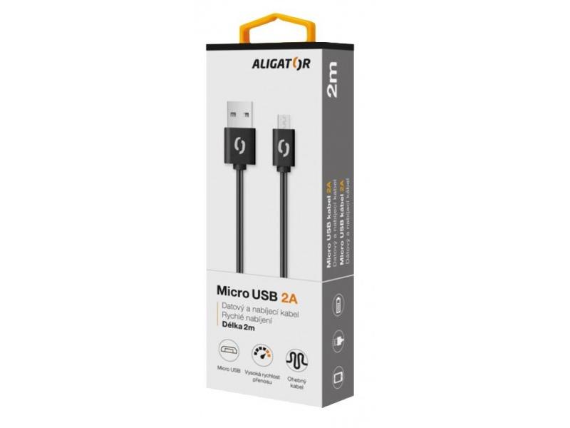 Datový kabel ALIGATOR 2A microUSB, černý (black)