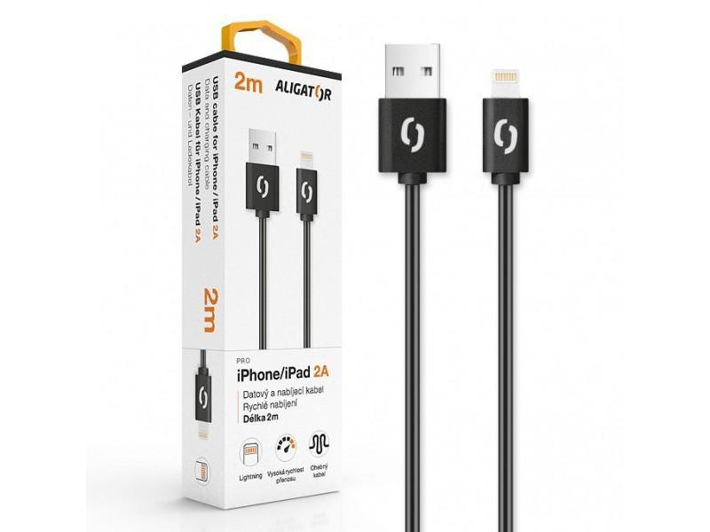 Datový kabel ALIGATOR 2A Lightning, černý (black)