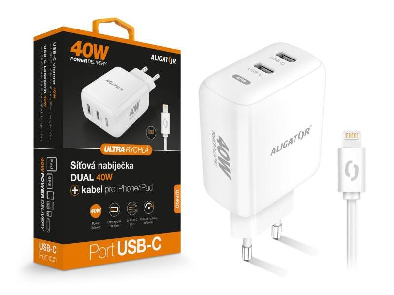 Chytrá síťová nabíječka ALIGATOR Power Delivery 40W