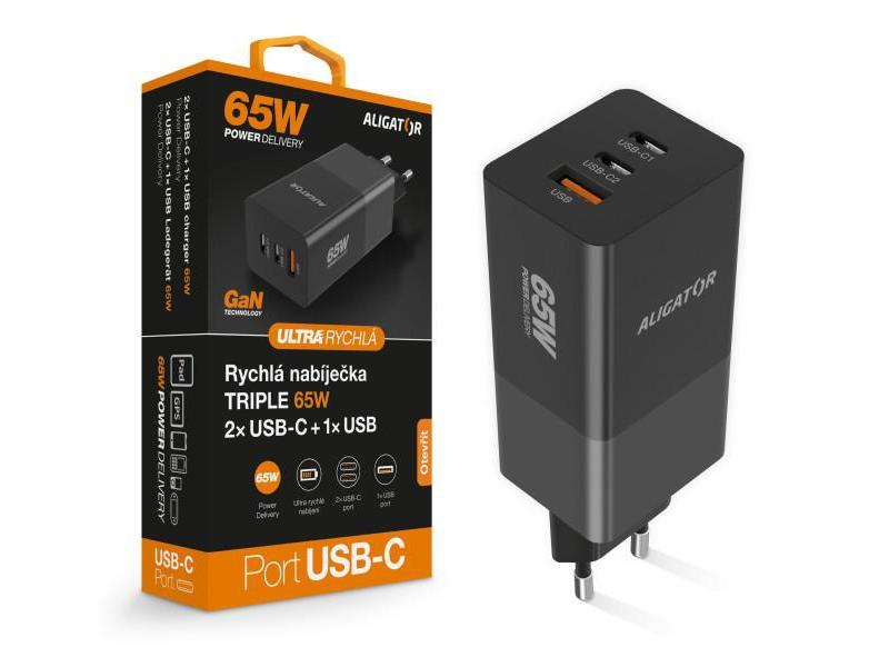 Nabíječka ALIGATOR PD65W, 2USB-C, 1xUSB-A