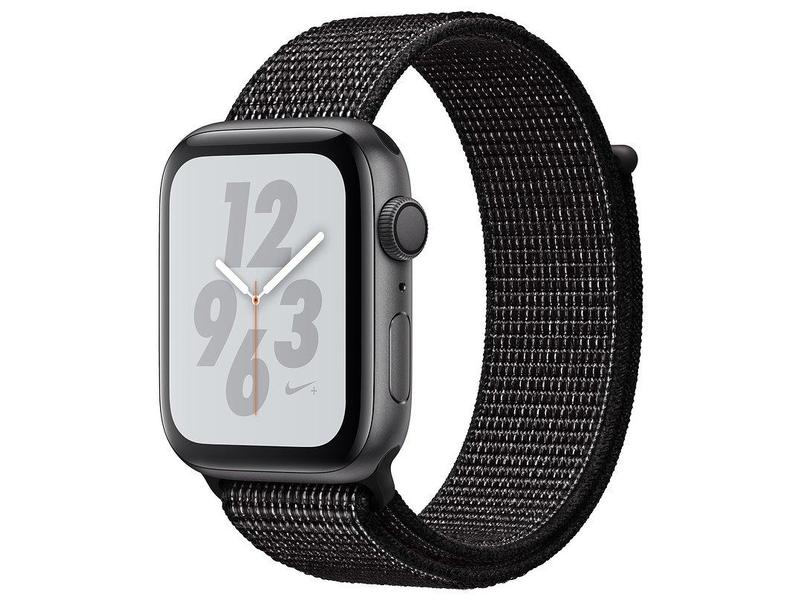 Chytré hodinky APPLE Watch Nike+ 40mm vesmírně šedý hliník s černým provlékacím sportovnín řemínkem Nike (2018), šedá/černá (gray/black)