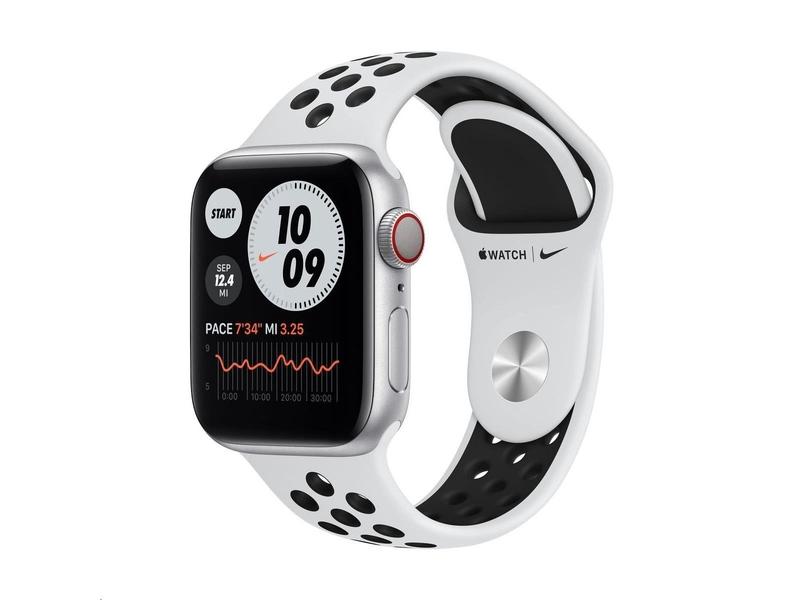 Chytré hodinky APPLE Watch Nike S6 Cellular 40mm Stříbrný hliník s Platinově/Černým sportovním řemínkem