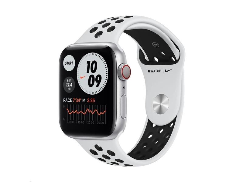 Chytré hodinky APPLE Watch Nike S6 Cellular 44mm Stříbrný hliník s Platinově/Černým sportovním řemínkem