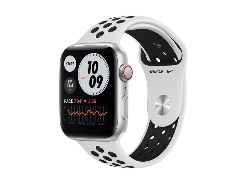 Chytré hodinky APPLE Watch Nike SE Cellular 44mm Stříbrný hliník s Platinově/Černým sportovním řemínkem