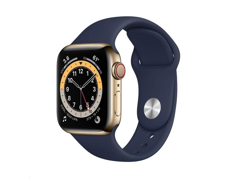 Chytré hodinky APPLE Watch Series 6 Cellular 44mm Zlatý nerez s námořně modrým sportovním řemínkem