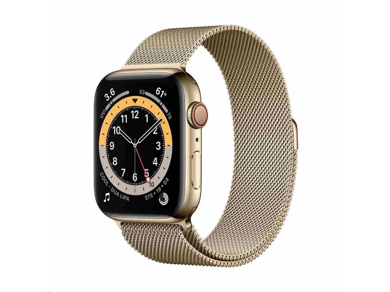 Chytré hodinky APPLE Watch Series 6 Cellular 44mm Zlatý nerez s zlatým milánským tahem