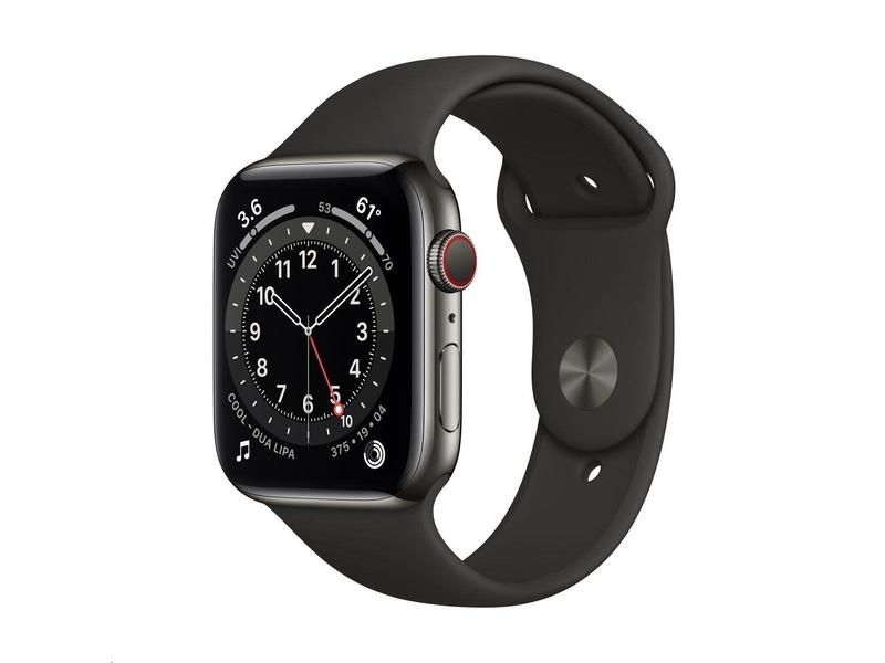 Chytré hodinky APPLE Watch Series 6 Cellular 44mm Grafitový nerez s Černým sportovním řemínkem