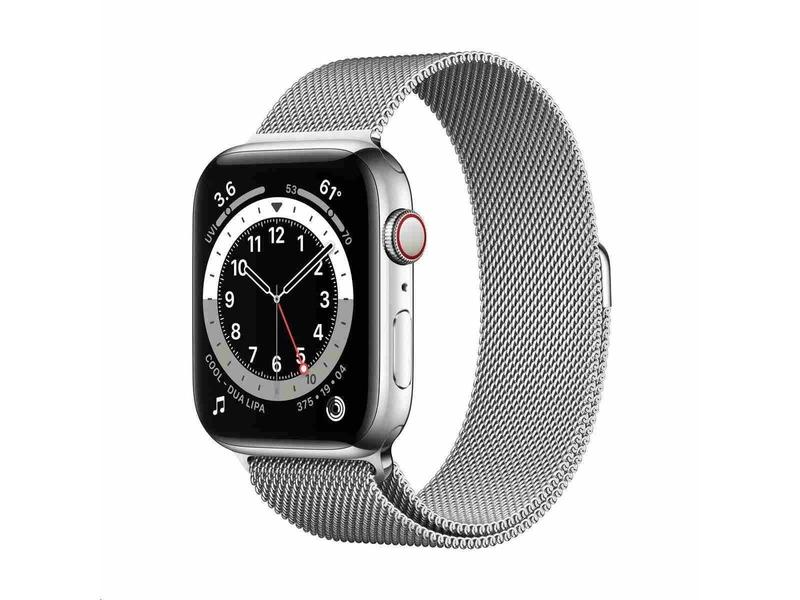 Chytré hodinky APPLE Watch Series 6 Cellular 44mm Stříbrný nerez s stříbrným milánským tahem