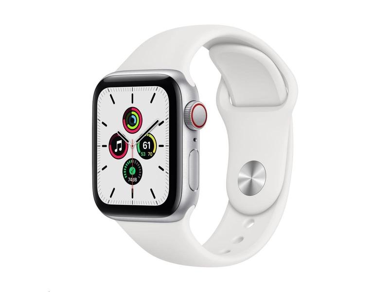 Chytré hodinky APPLE Watch SE Cellular 40mm Stříbrný hliník s Bílým sprotovním řemínkem