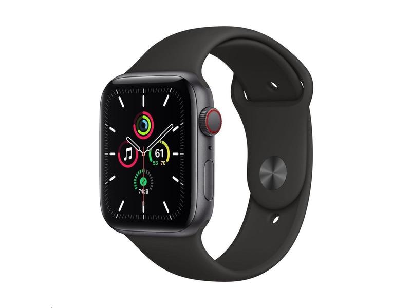 Chytré hodinky APPLE Watch SE Cellular 44mm Vesmírně šedý hliník s Černým sportovním řemínkem