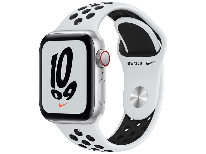 Chytré hodinky APPLE Watch Nike SE GPS Cellular, 44mm stříbrný hliník s platinovým / černým sport řemínkem