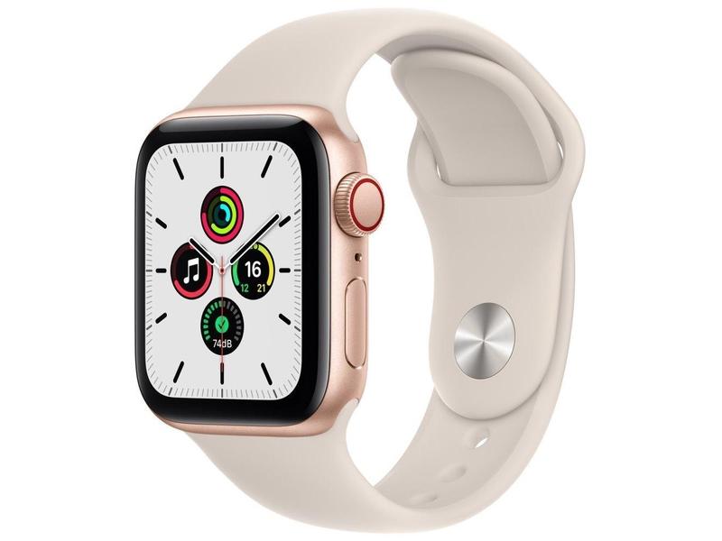 Chytré hodinky APPLE Watch SE GPS Cellular, 40mm zlatý hliník s hvězdně bílým sport řemínkem