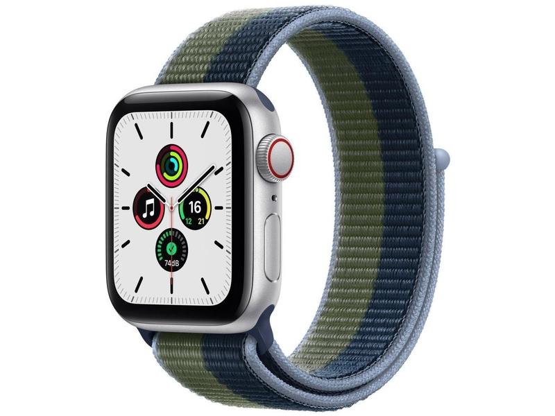 Chytré hodinky APPLE Watch SE GPS Cellular, 40mm stříbrný hliník s modrozeleným provlékacím sport řem.