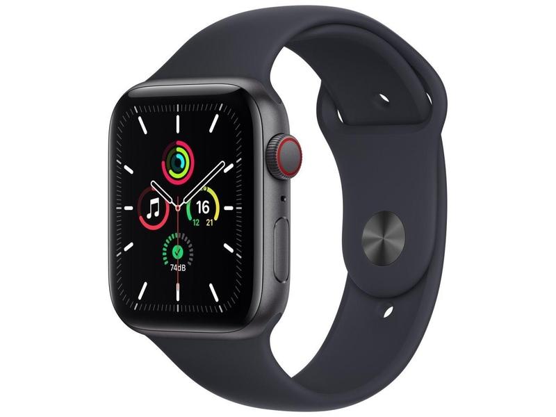 Chytré hodinky APPLE Watch SE GPS Cellular, 44mm šedý hliník s temně inkoustovým sport řemínkem