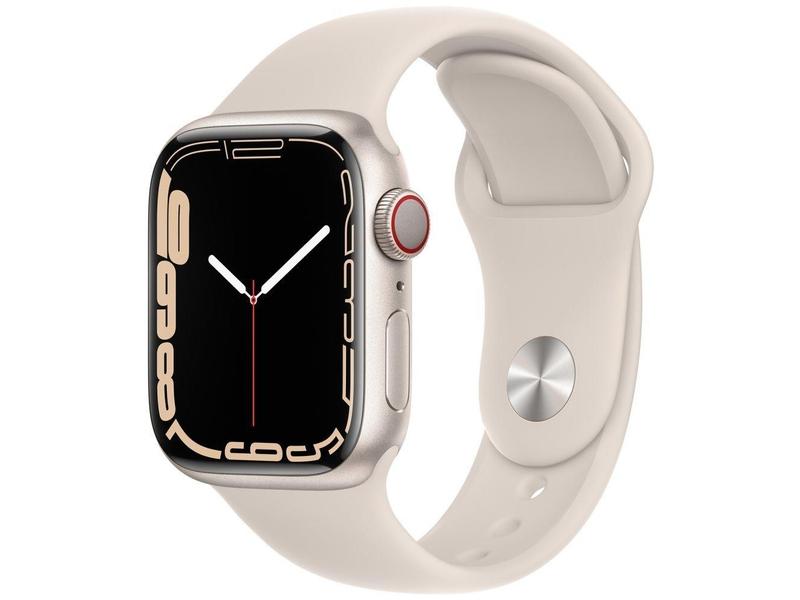 Chytré hodinky APPLE Watch S7 GPS Cellular, 41mm hvězdně bílý hliník s hvězdně bílým sport řemínkem