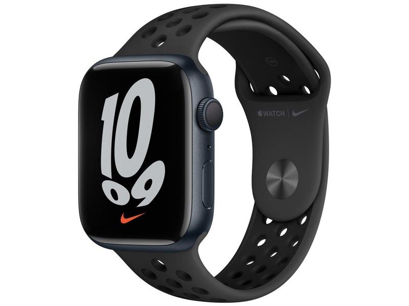 Chytré hodinky APPLE Watch Nike S7 GPS, 45mm inkoustový hliník s antracitovým / černým sport řemínkem