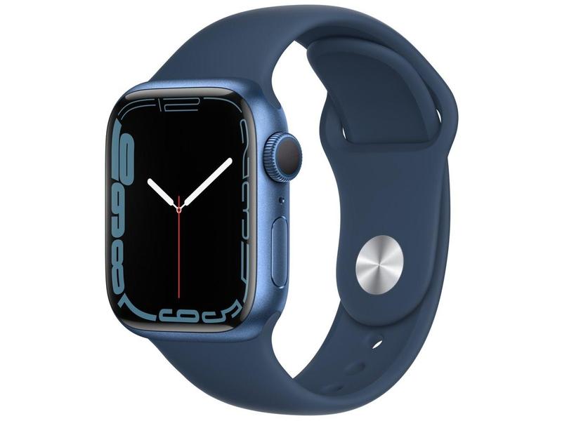 Chytré hodinky APPLE Watch Series 7 GPS, 41mm modrý hliník s hlubokomořsky modrý sport řemínkem