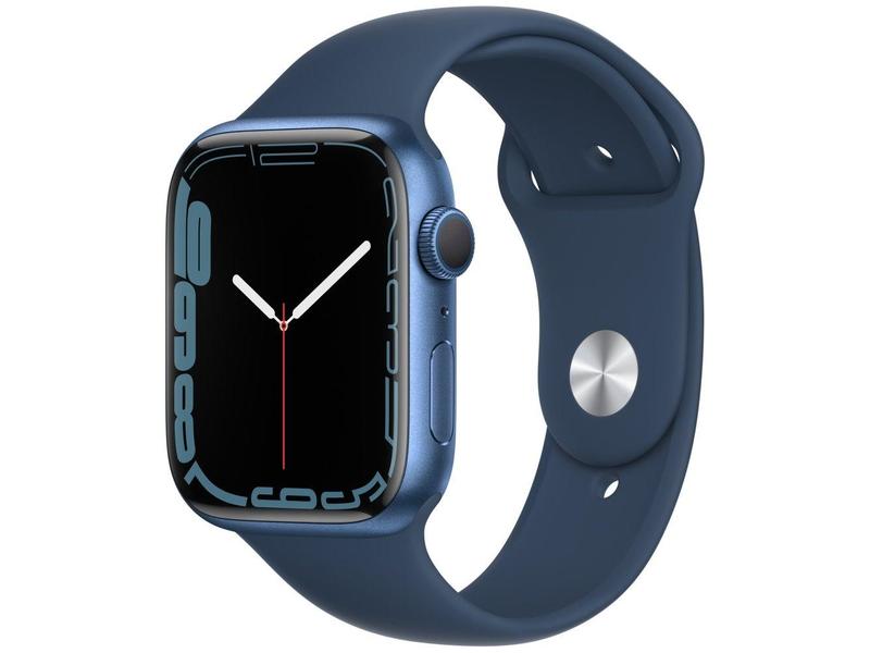 Chytré hodinky APPLE Watch Series 7 GPS, 45mm modrý hliník s hlubokomořsky modrý sport řemínkem
