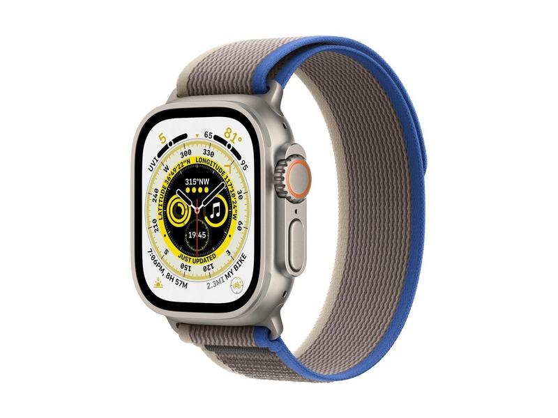 Chytré hodinky APPLE Watch Ultra GPS + Cellular, 49mm Titanium Case with Blue/Gray Trail Loop - M/L