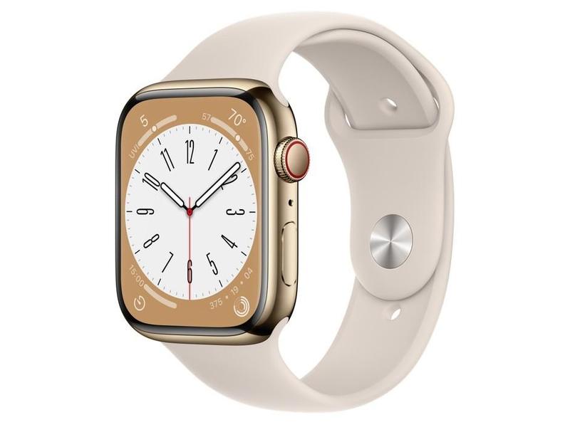 Chytré hodinky APPLE Watch Series 8 GPS + Cellular 41mm Gold Stainless Steel Case with Starlight Sport Band - R