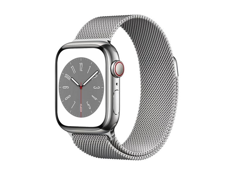 Chytré hodinky APPLE Watch Series 8 GPS + Cellular 45mm Silver Stainless Steel Case with Silver Milanese Loop