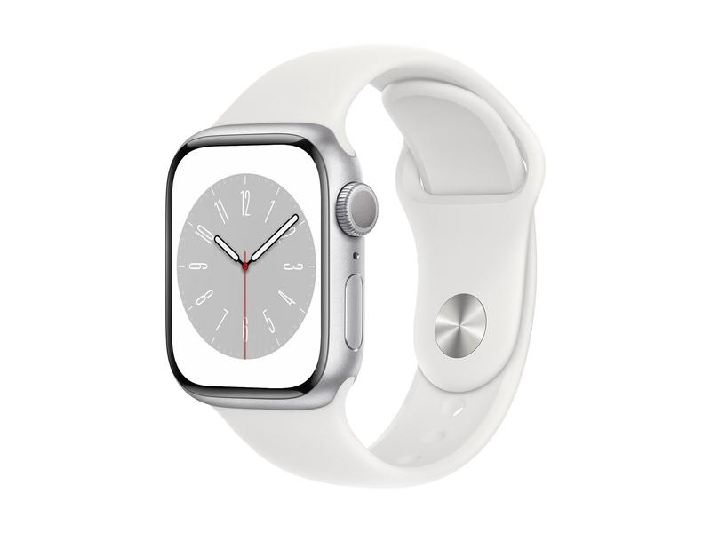 Chytré hodinky APPLE Watch Series 8 GPS 41mm Silver Aluminium Case with White Sport Band - Regular