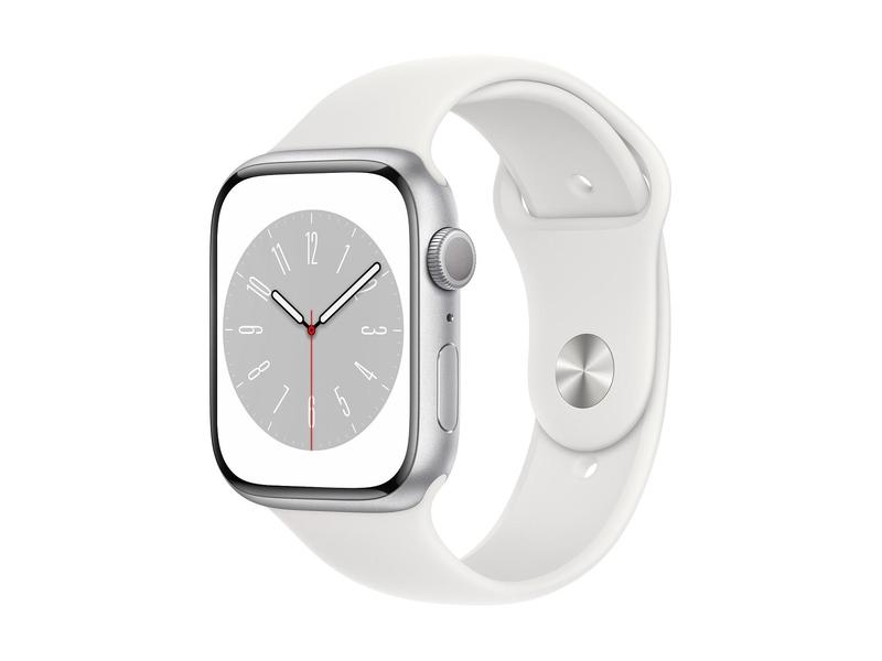 Chytré hodinky APPLE Watch Series 8 GPS 45mm Silver Aluminium Case with White Sport Band - Regular