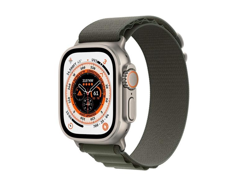 Chytré hodinky APPLE Watch Ultra GPS + Cellular, 49mm Titanium Case with Green Alpine Loop - Small
