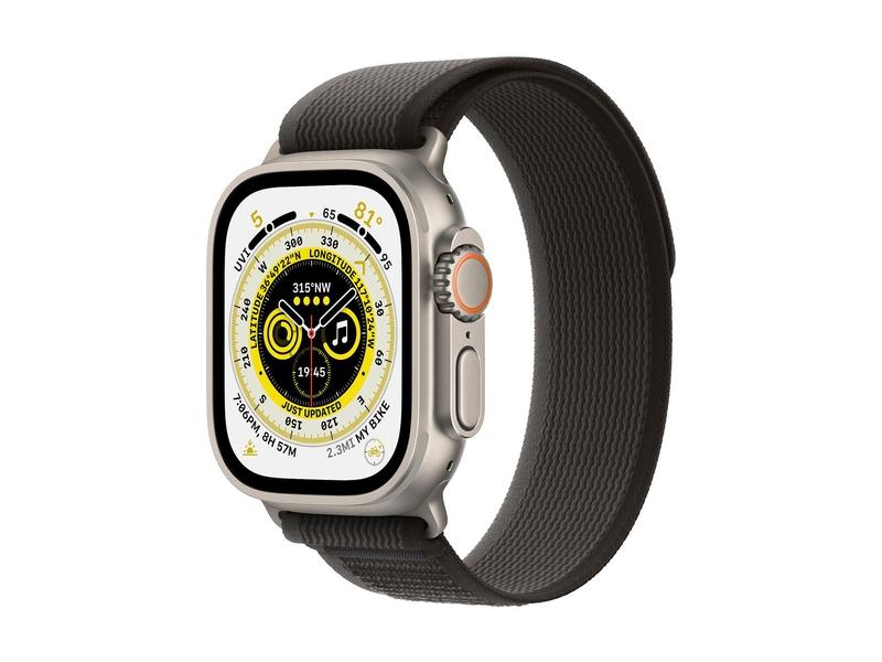 Chytré hodinky APPLE Watch Ultra GPS + Cellular, 49mm Titanium Case with Black/Gray Trail Loop - S/M