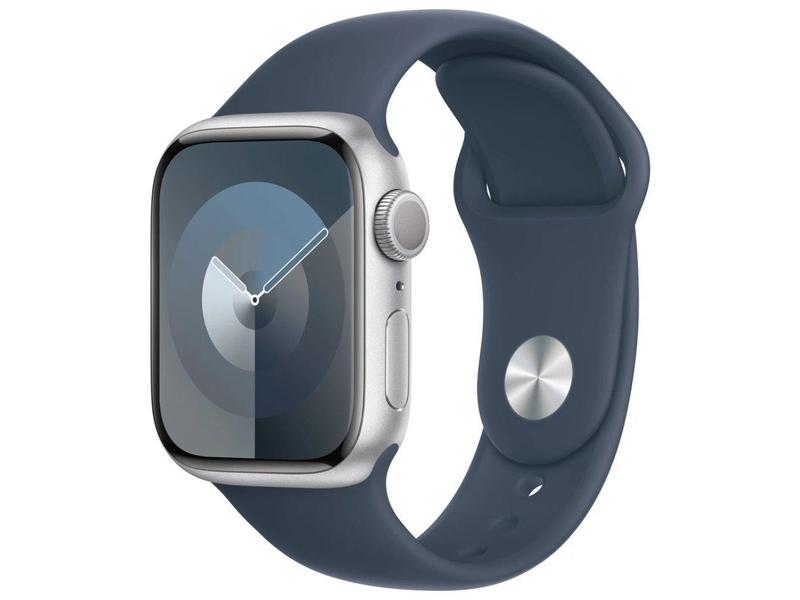 Chytré hodinky APPLE Watch Series 9 41mm Stříbrný hliník s bouřkově modrým sportovním řemínkem M/L
