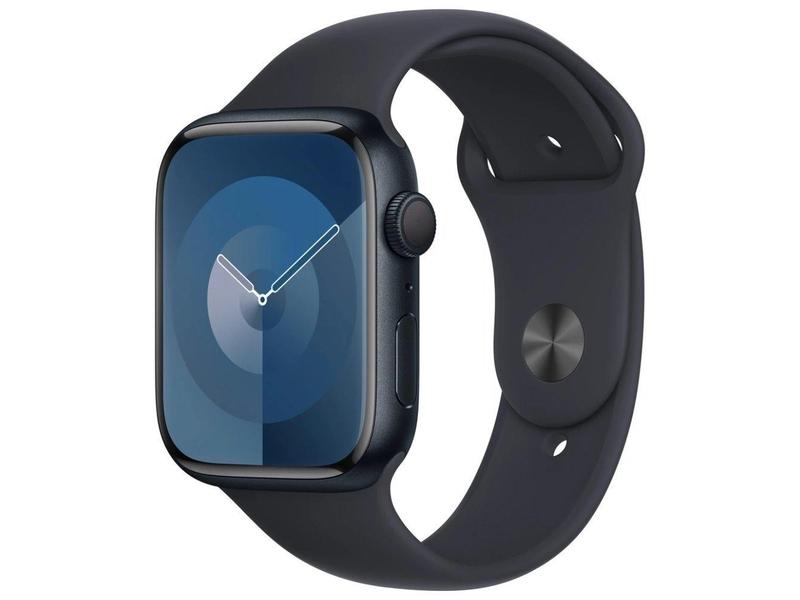 Chytré hodinky APPLE Watch Series 9 45mm Temně inkoustový hliník s temně inkoustovým sportovním řemínkem M/L