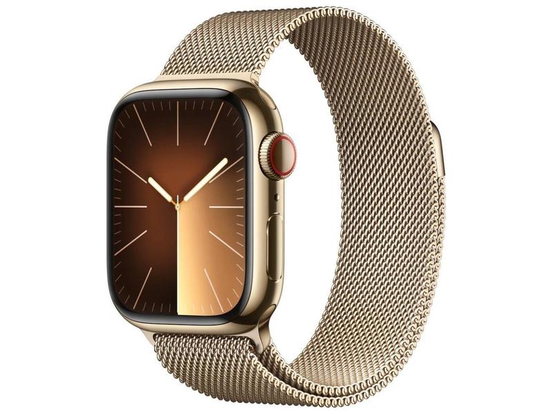 Chytré hodinky APPLE Watch Series 9 Cellular 41mm Zlatá ocel se zlatým milánským tahem