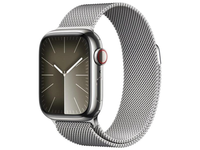Chytré hodinky APPLE Watch Series 9 Cellular 41mm Stříbrná ocel se stříbrným milánským tahem