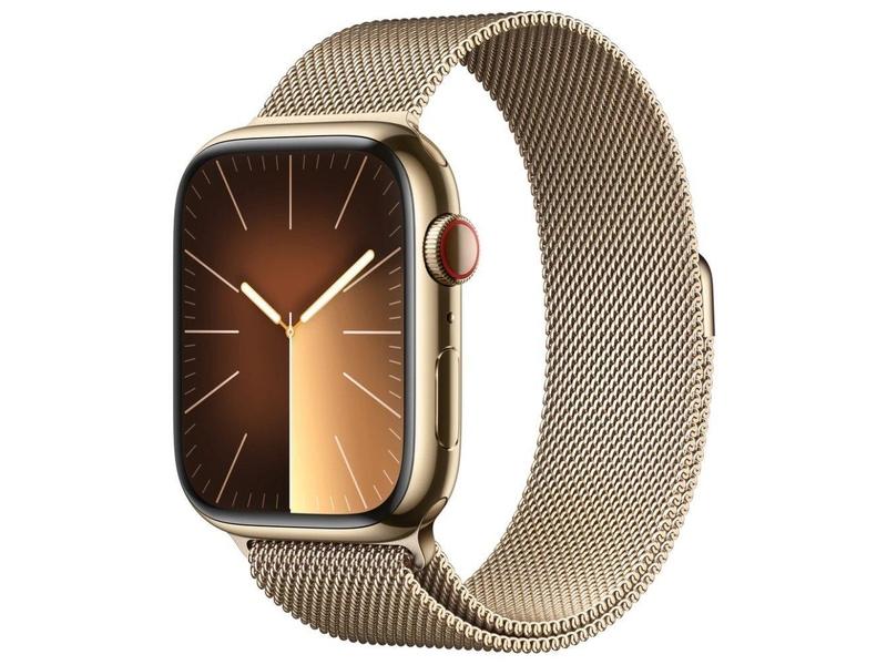 Chytré hodinky APPLE Watch Series 9 Cellular 45mm Zlatá ocel se zlatým milánským tahem