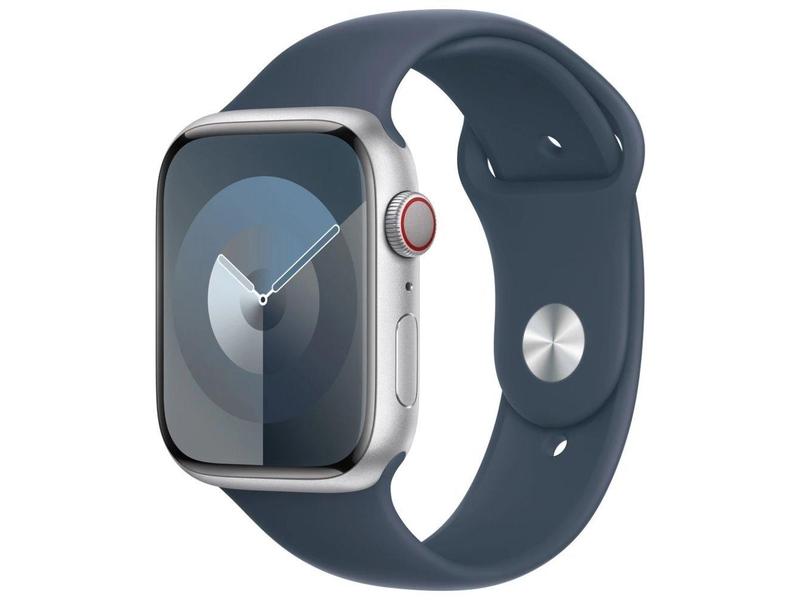 Chytré hodinky APPLE Watch Series 9 Cellular 45mm Stříbrný hliník s bouřkově modrým sportovním řemínkem M/L