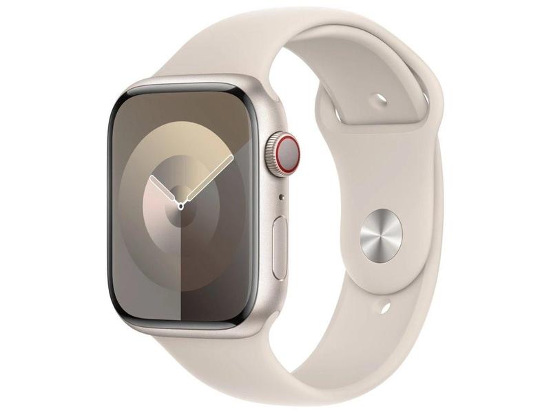 Chytré hodinky APPLE Watch Series 9 GPS + Cellular 45mm Starlight Aluminium Case with Starlight Sport Band - S/, stříbrno-bílá