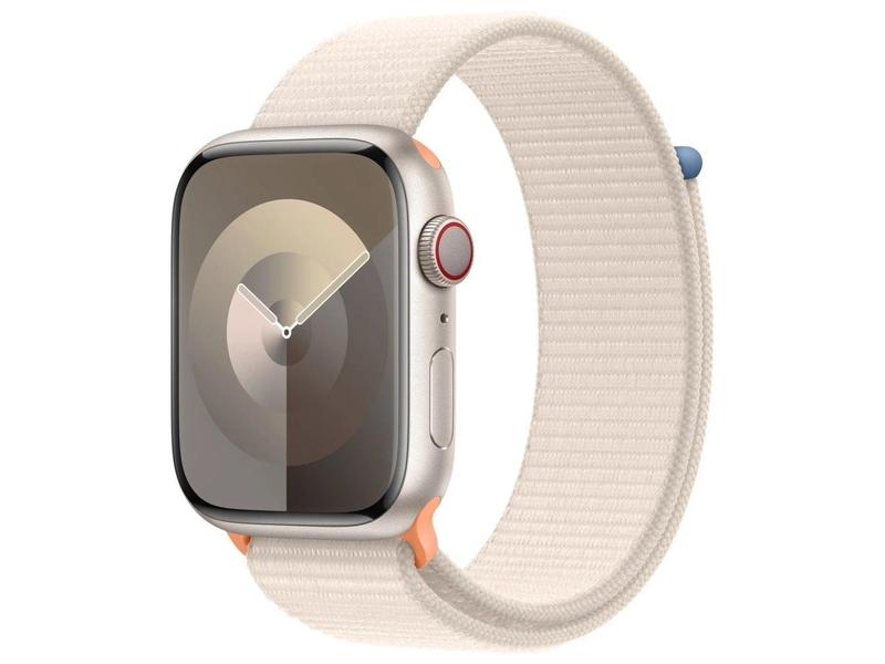 Chytré hodinky APPLE Watch Series 9 GPS + Cellular 45mm Starlight Aluminium Case with Starlight Sport Loop, stříbrno-bílá