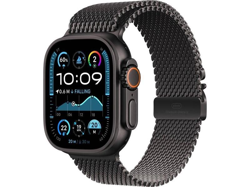 Chytré hodinky APPLE Watch Ultra 2 GPS + Cellular 49mm Černý titan s černým titanovým milánským tahem – M