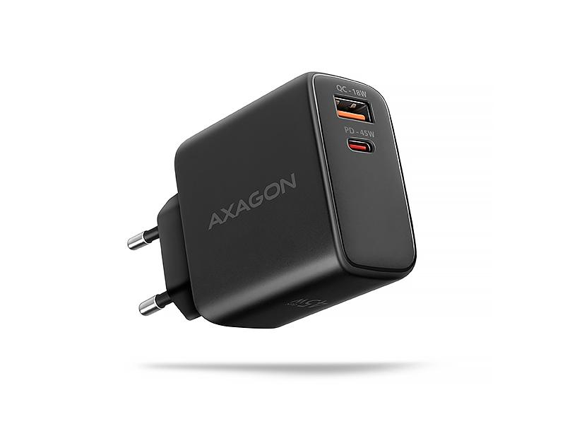 Nabíječka do sítě AXAGON ACU-PQ45 GaN 45W, port USB-A + USB-C, černý (black)