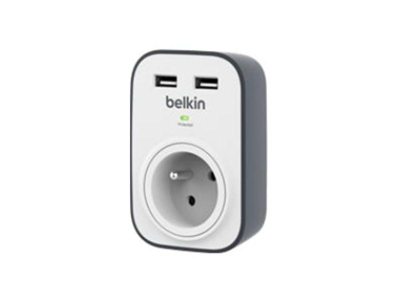 Zásuvka s přepěťovou ochranou BELKIN SurgeStrip BSV103, 306J, 2x USB, bílá/šedá (white/gray)