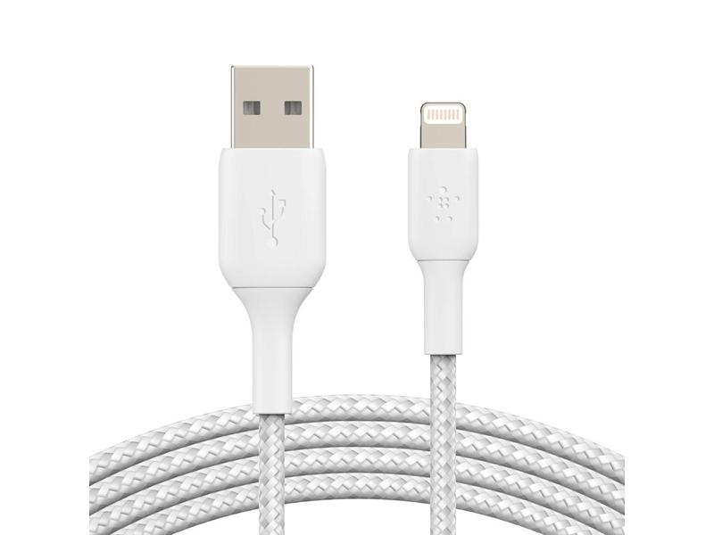 Kabel oplétaný BELKIN USB-A - Lightning, bílý (white)
