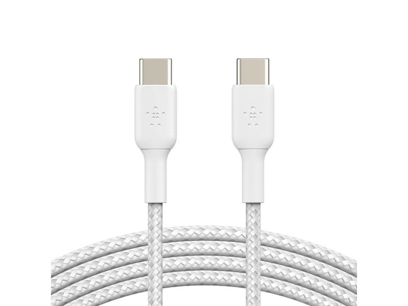 Kabel oplétaný BELKIN USB-C - USB-C, bílý (white)