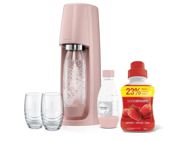 Výrobník perlivé vody SODASTREAM sada Spirit RŮŽOVÝ + příchuť SODA, růžová (pink)